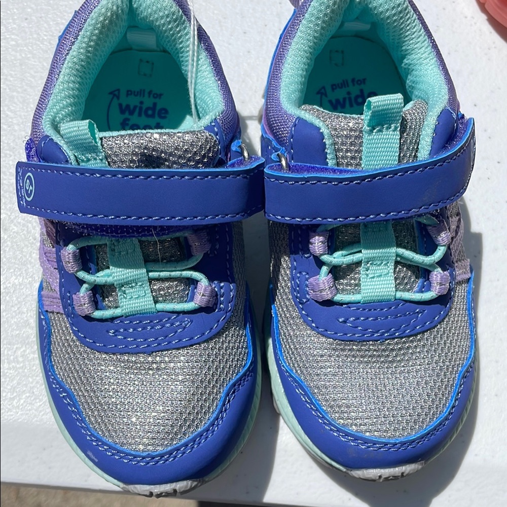 Stride Rite Blue and Silver Sneakers with Velcro Closure